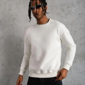 Erkek Düz Bisiklet Yaka Sweat - Beyaz