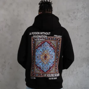 Alternative view of Erkek Kilim Desen Kapüşonlu - Siyah