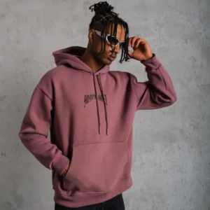 Alternative view of Erkek Kordon İpli Baskılı Kapüşonlu Sweatshirt - Gül Kurusu