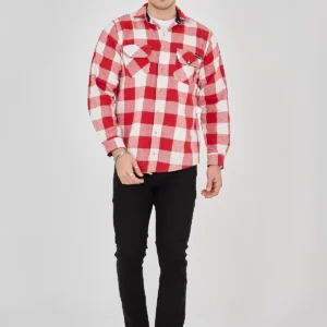 Erkek Oduncu Gömlek – Uzun Kollu, Şardonlu Kumaş, Kareli Desen, Regular Fit, Manşetli, Çift Cepli, Rahat Günlük Bahar & Kış Stil - Pembe