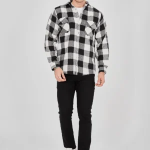 Erkek Oduncu Gömlek – Uzun Kollu, Şardonlu Kumaş, Kareli Desen, Regular Fit, Manşetli, Çift Cepli, Rahat Günlük Bahar & Kış Stil - Siyah