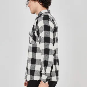 Alternative view of Erkek Oduncu Gömlek – Uzun Kollu, Şardonlu Kumaş, Kareli Desen, Regular Fit, Manşetli, Çift Cepli, Rahat Günlük Bahar & Kış Stil - Siyah