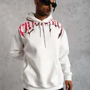 Erkek Ön ve Arka Baskılı Kapüşonlu 3 İplik Sweatshirt - Beyaz