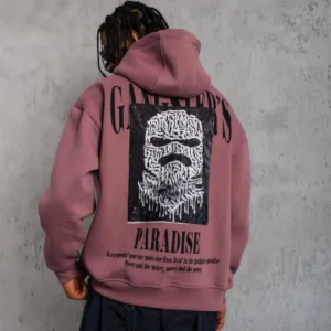 Erkek Paradise Baskılı Kapüşonlu Sweat - Gül Kurusu