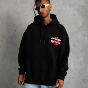 Alternative view of Erkek Şapkalı Güvercin Baskılı Kapşonlu Sweat - Siyah