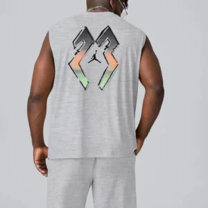 Erkek Sırt Baskılı Sıfır Kol İkili Şort Takım - Gri