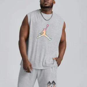 Alternative view of Erkek Sırt Baskılı Sıfır Kol İkili Şort Takım - Gri