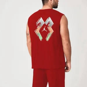 Erkek Sırt Baskılı Sıfır Kol İkili Şort Takım - Kırmızı