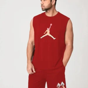 Alternative view of Erkek Sırt Baskılı Sıfır Kol İkili Şort Takım - Kırmızı