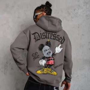 Erkek Üç İplik Baskılı Kapüşonlu Sweat - Gri