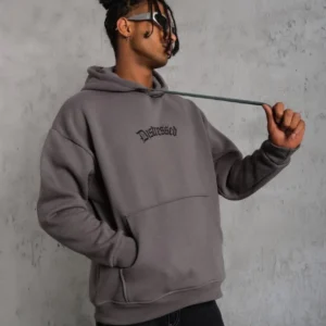 Alternative view of Erkek Üç İplik Baskılı Kapüşonlu Sweat - Gri