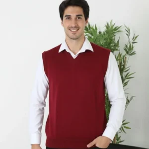 Alternative view of Erkek V Yaka Kolsuz Süveter Triko Kazak yumuşak dokulu Pamuklu ince Dokuma Rahat Regular kalıp - Bordo