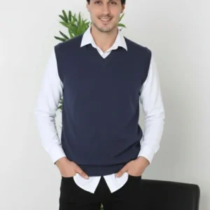 Alternative view of Erkek V Yaka Kolsuz Süveter Triko Kazak yumuşak dokulu Pamuklu ince Dokuma Rahat Regular kalıp - Lacivert