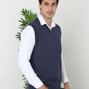 Erkek V Yaka Kolsuz Süveter Triko Kazak yumuşak dokulu Pamuklu ince Dokuma Rahat Regular kalıp - Lacivert