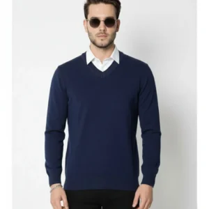 Erkek V Yaka Triko Kazak yumuşak dokulu Pamuklu ince Dokuma, uzun kollu Rahat Regular kalıp - Lacivert