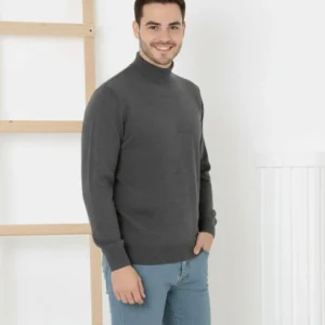 Alternative view of Erkek Yarım Boğaz Triko Kazak yumuşak dokulu Pamuklu ince Dokuma, uzun kollu Rahat Regular kalıp - Füme