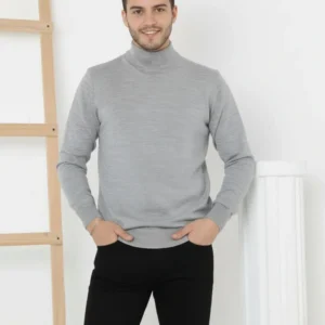 Alternative view of Erkek Yarım Boğaz Triko Kazak yumuşak dokulu Pamuklu ince Dokuma, uzun kollu Rahat Regular kalıp - Gri