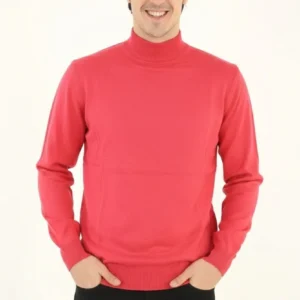 Alternative view of Erkek Yarım Boğaz Triko Kazak yumuşak dokulu Pamuklu ince Dokuma, uzun kollu Rahat Regular kalıp - Pembe