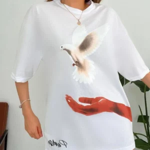 Kadın Dijital Baskılı T-Shirt - Beyaz