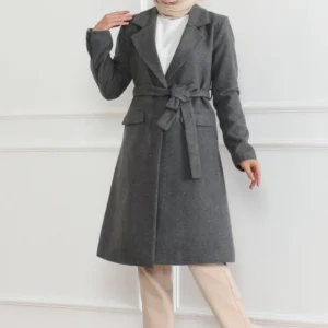 Kadın Düğmeli İçi Astarlı Kaşmir Kaşe Kaban - Bej