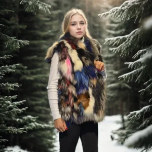 Kadın Kolsuz Hakiki Deri Ceket - Siyah