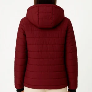 Alternative view of Kadın Şişme Kapüşonlu Fermuarlı Mont Su itici Kapitone Astarlı Kumaş Cepli Kışlık Rahat Kalıp - Bordo