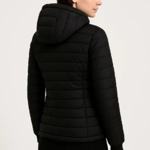 Alternative view of Kadın Şişme Kapüşonlu Fermuarlı Mont Su itici Kapitone Astarlı Kumaş Cepli Kışlık Rahat Kalıp - Siyah