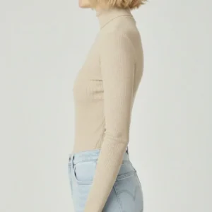 Alternative view of Kadın Tam Boğazlı Fitilli Likrali Kaşkorse Badi İnce Uzun Kollu Kazak - Bej