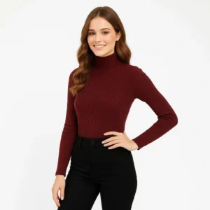 Kadın Tam Boğazlı Fitilli Likrali Koşkorse Badi - Bordo