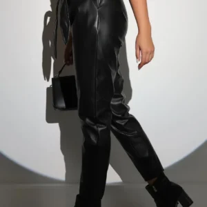 Alternative view of Kadın Tam Kalıp Süni Derİ Pantolon - Siyah