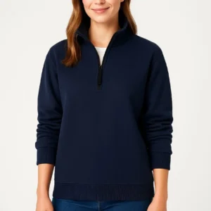 Kadın Üç İplik Dık Yaka Yarım Fermuarlı SweatShirt - Lacivert