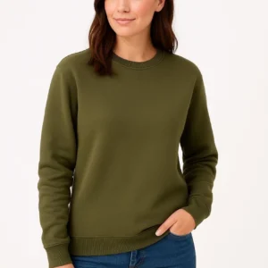 Kadın Üç İplik Düz Bisiklet Yaka SweatShirt - Haki