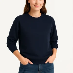 Kadın Üç İplik Düz Bisiklet Yaka SweatShirt - Lacivert