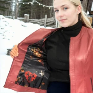 Kadın Uzun Kollu Deri Ceket - Bordo