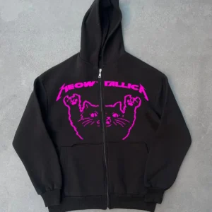 Alternative view of Kışlık Baskılı Fermuarlı Kapüşonlu Hırka - Siyah