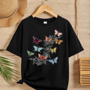 Kız Çocuk Bisiklet Yaka Baskılı T-Shirt - Siyah