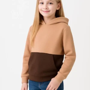 Kız Çocuk Kapüşonlu Kanguru Çepli Parçalı SweatShirt - Renkli