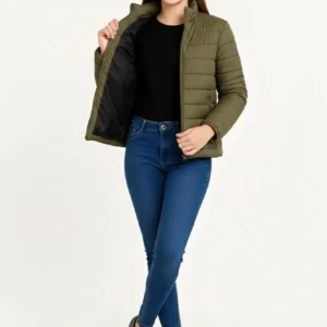 Alternative view of Kız Çocuk Şişme Mont Hafif ve Sıcak Tutucu Kışlık Fermuarlı Su İtici Rahat Günlük Mont Kapüşonuz Modern Tasarım - Haki