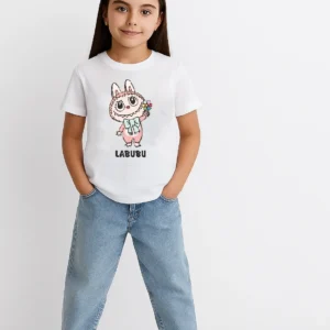 Alternative view of Kız Labubu Çocuk Baskılı T-Shirt - Beyaz