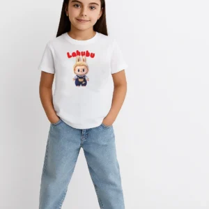 Alternative view of Kız Labubu Çocuk Baskılı T-Shirt - Beyaz