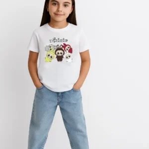 Alternative view of Kız Labubu Çocuk Baskılı T-Shirt - Beyaz