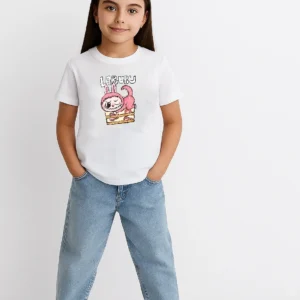 Alternative view of Kız Labubu Çocuk Baskılı T-Shirt - Beyaz