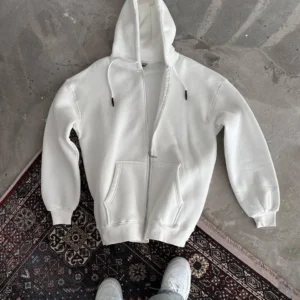 Alternative view of Oversize Tam Fermuarlı Uzun Kol Hırka - Beyaz