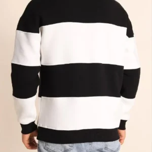 Alternative view of Parçalı Bisiklet Yaka Baskılı SweatShirt - Siyah