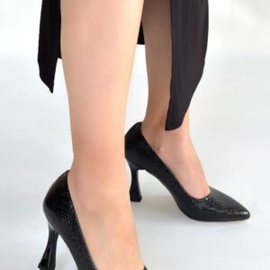 Merio Siyah Baskılı Rugan Topuklu Ayakkabı