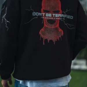 Alternative view of Üç İplik Kapüşonlu Baskılı Oversize SweatShirt- Siyah