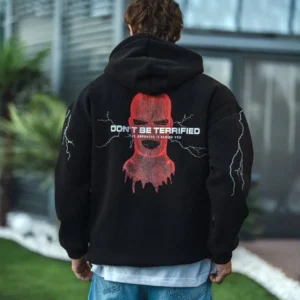 Üç İplik Kapüşonlu Baskılı Oversize SweatShirt- Siyah