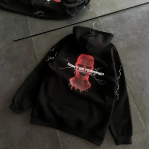 Alternative view of Üç İplik Kapüşonlu Baskılı Oversize SweatShirt- Siyah