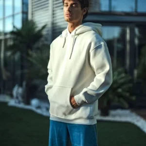 Alternative view of Üç İplik Penye Kapşonlu Basic SweatShirt - Beyaz