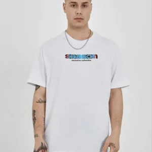 Unisex Bisiklet Yaka Baskılı Oversize T-Shirt - Beyaz